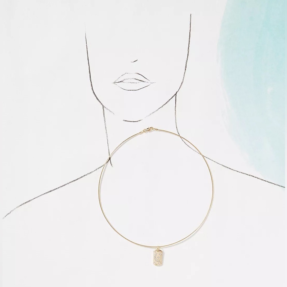 New Anthropologie Celestial Charm Choker Necklace Gold Moon Star - Picture 3 of 6